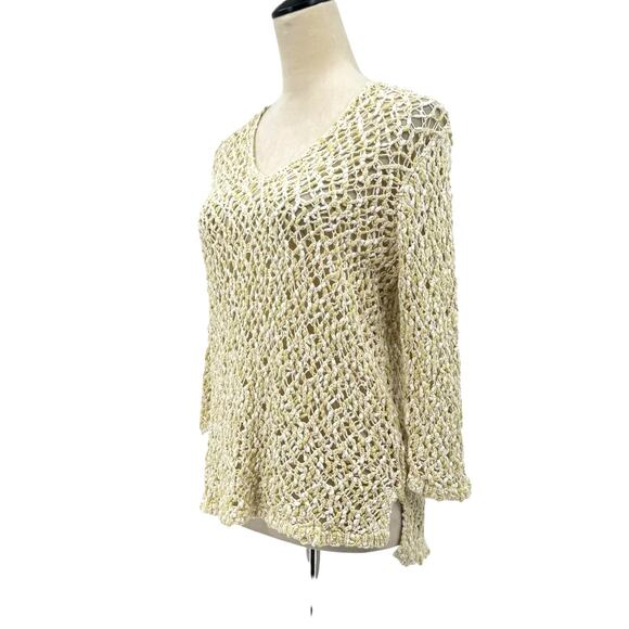 J. Jill Lemongrass Marled Yellow Open Stitch Crochet Chunky Knit Unlined Top - Picture 5 of 14